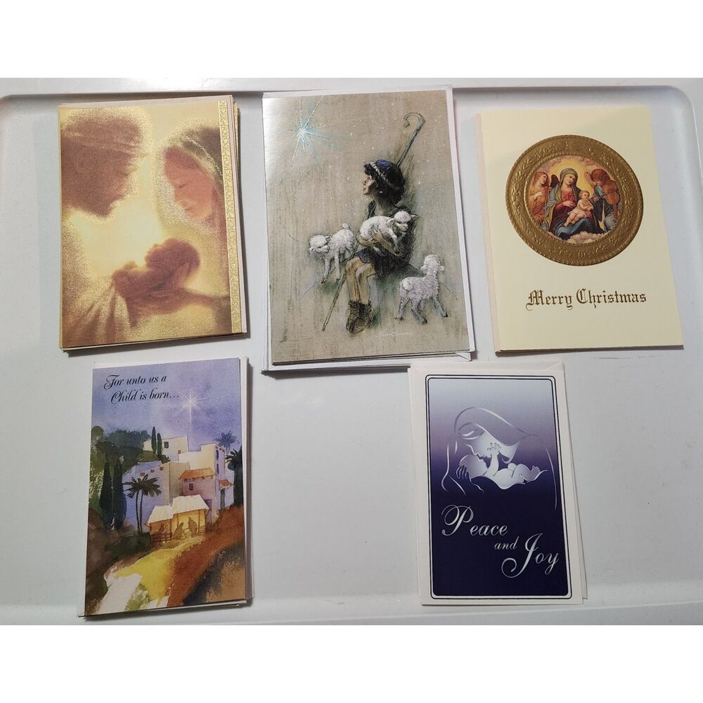 26 UNUSED RELIGIOUS CHRISTMAS CARDS 5 DIFFERENT DESIGNS
